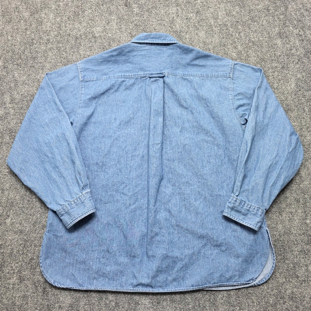 LL Bean Women's Large Denim Button Down Shirt Blue Cotton Long Sleeve P846 - Picture 3 of 11